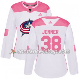 Adidas Maillot de Hockey Columbus Blue Jackets Boone Jenner 38 2017-2018 Blanc Rose Fashion Authentic - Femme